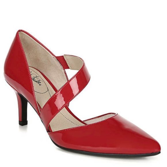 LifeStride Shoes - 6.5W 6.5 WIDE Life Stride Suki Fire Red Patent Faux Leather Asymmetrical Heels